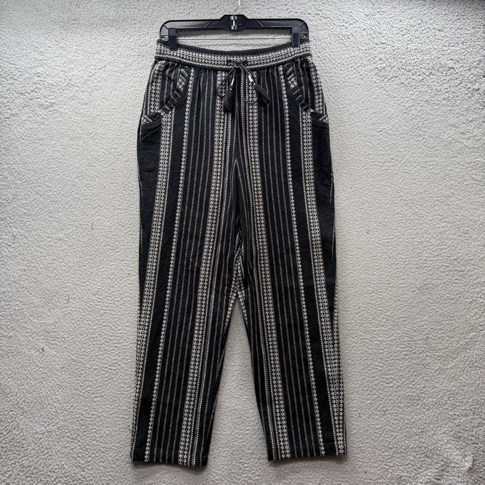 Anthropologie Pants Women’s Black Striped Woven Cropped Drawstrings Boho Size S